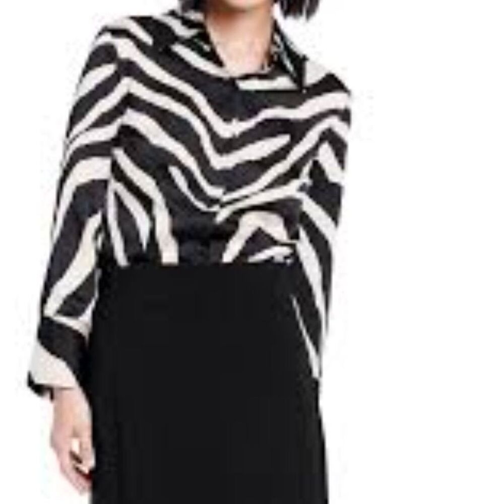 Sergio Hudson Target Button Long Sleeve Shirt Black White Zebra Print Size 1X
